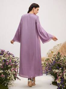 Al Najma 女士优雅水钻装饰传统土耳其和阿拉伯长袍 - 紫色 - 查看 3