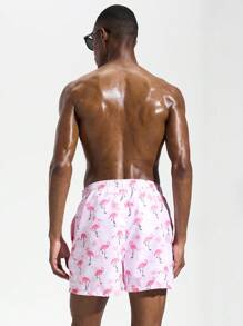 Surfspeed Men's Flamingo Print Drawstring Waist Beach Shorts Men Swim Trunks - Multicolor - View 2