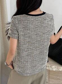 Dazy Star Women Casual/Work Commute Color Block Round Neck Short Sleeve T-Shirt Plaid - Apricot - View 4