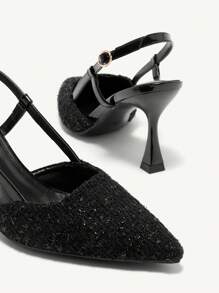 CUCCOO CHICEST Fashion Black Thick Tweed Backstrap Pointed Toe High Heel Pumps, Suitable For Commuting, Dates, Gatherings, Parties, Holidays, Weddings - Black - View 11