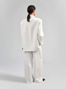Ontre Modern Urban Style Two-Tone Design White Suit Pants, Daily Casual Tailored Thin Side Stripe White Dress Pants For Women - White - View 3