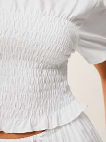 SHEIN Essnce Boho White Tight-Fitting Waisted Short-Sleeved T-Shirt Women's Solid Color Short Sleeve T-Shirt, Minimalist Fashion Casual For Everyday Wear