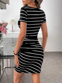 SHEIN LUNE Vestido ajustado de cuello cuadrado a rayas blancas y negras