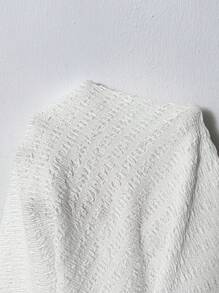 SHEIN LUNE 女士休闲纹理白色宽肩带T恤伊比沙岛服装 - 白色 - 查看 7