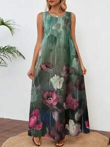 EMERY ROSE 女士超长连衣裙、休闲返校服装、秋季教师服装、女士夏威夷印花连衣裙 - 彩色 - 查看 5