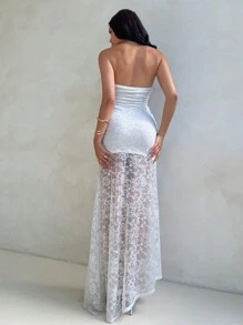 Aloruh Women's Sexy And Elegant Strapless 3D Flowers Lace Mermaid Maxi White Dress Dress Summer Outfits For Women Vacation Outfits Woman Romantic Dresses Summer Dresses For Women White Dresses For Women Prom Dress Beach Outfits For Woman Birthday Dresses For Women Wedding Dress Bridal Maxi Dresses For Women - White - View 7