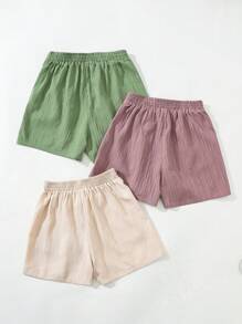 SHEIN Leap Crew 3pcs Tween Girls Casual Beach/Home Textured Rope Bow Shorts Set For Spring/Summer - Multicolor - View 2