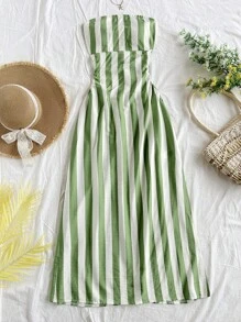 Soleia Váy chữ A hở lưng in họa tiết sọc xanh lá cây và trắng cho kỳ nghỉ ở đảo nhiệt đới dành cho nữ - Nhiều màu - Xem 4