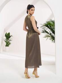 Al Najma Women Sleeveless Long Dress, Suitable For Commuting - Black and Gold - View 2