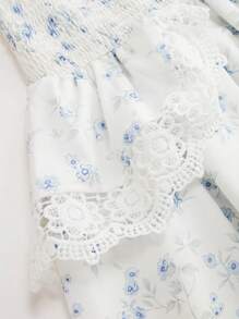 Flirla Plus Size Elegant Ditsy Floral Backless Halter Neck Dress - White - View 4