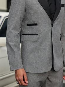 Manfinity Mode Men's Contrast Color Shawl Collar Long Sleeve Suit Jacket And Pants 2 Pieces Set Pants Suits For Men's Suit And Pants Men's Suit Formal Men Casual Suit - Grey - View 6