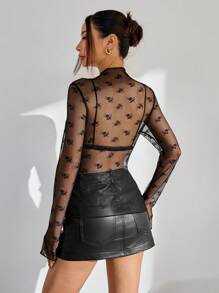 SHEIN Unity Áo cánh ren hoa co giãn gợi cảm cho nữ (Cắt ngẫu nhiên) - màu đen - Xem 2