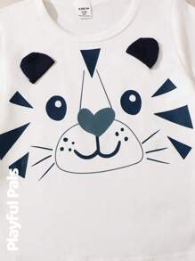 SHEIN 2pcs/Set Young Boy Cute Cat Print Round Neck Short Sleeve T-Shirt And Shorts Set, Suitable For Daily Wear - White - View 4