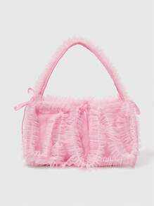 ROMWE Kawaii 可爱蕾丝边蝴蝶结装饰女士手提包粉色