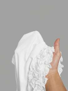 SHEIN MOD Women Solid Color Lace Ruffle Hem Blouse, White Ladies Top,Concert,Women Summer Tops,Concert Tops,Summer Tops,Concert Outfits - White - View 5