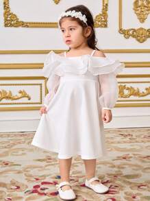 SHEIN Baby Girl Cute Layered Off Shoulder Palazzo Midi Dress - White - View 6