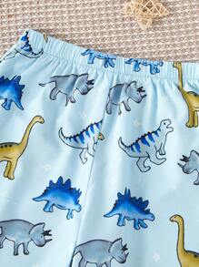 2pcs/Set Toddler Boys Cute Dinosaur Print Long Sleeve Top And Long Pants Home Outfit - Blue - View 4