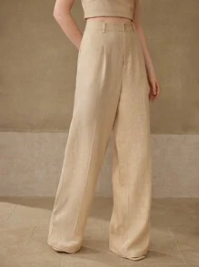 MOTF PREMIUM PANTALONES DE VESTIR DE PIERNA ANCHA DE LINO - Dorado - Ver 5