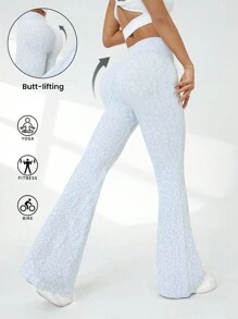 SHEIN Sport Studio Leggings deportivos sin costuras y elásticos con estampado de leopardo para mujeres