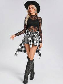 Wildy Summer Black Mesh Sheer Lace Country Western Music Festival Blouse For Women Western For Women Concert Women Hippie Western For Women Rave
