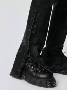 ROMWE MEN Anime Jeans casuales de pierna recta con múltiples bolsillos para hombres