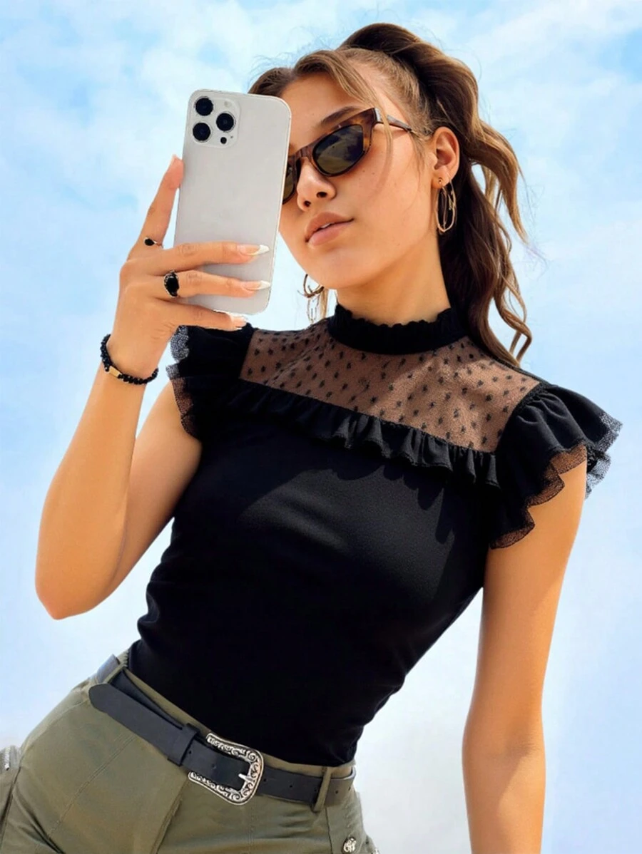 SHEIN Explorewe Teen Girl Fashionable Sleeveless Black Blouse Top, Summer