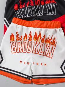 3pcs/Set Baby Boy Summer Casual Sports Basketball & Football Letter Print Mesh Shorts Baby Boy Sports Clothes 18 Month Boy Clothes Track Shorts Baby Boy Basketball Clothes