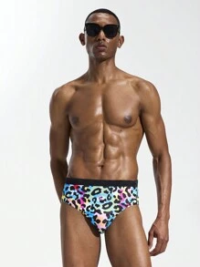 Manfinity Swimmode Men's Leopard Print Casual Swimming Trunks, Minimalist & Fashionable For Daily Wear - Multicolor - View 1