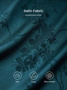 LUVLETTE Grön Silkeslen Satin Retro Elegant Lyxig Blommönster Spetskant Knytband Fram Loungewear Morgonrock Nattklänning Dam Morgonrock & Pyjamasdressing