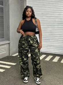 SHEIN EZwear Plus Size Casual Camouflage Pants, Simple Fashion Everyday Wear