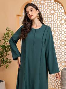 Al Najma Vrouwen effen kleur ronde hals elegante lange mouwen Arabische stijl jurk