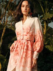 Anewsta Women's Floral Print Long Dress With Buttons Belt Elegant Spring Outfits