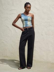 Maija 女装牛仔上衣 复古蓝 斜肩 春夏牛仔上衣 - 中等水洗藍 - 查看 2