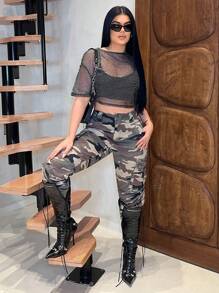 SHEIN SXY 时尚性感透明网眼短款上衣 - 黑色 - 查看 3