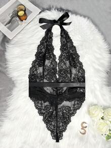 2 件套女士蕾丝内衣服装（连体裤和头饰） - 黑色 - 查看 8