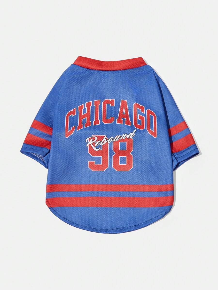 PETSIN 1pc Pet Dog/Cat Blue Chicago 98 Number & Letter Print Jersey, Stylish Casual Breathable Comfortable Sports T-Shirt