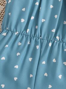 年轻女孩编织心形图案短款连体裤，腰部收紧 - 藍色 - 查看 4