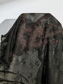 SHEIN Unity Áo cánh ren hoa co giãn gợi cảm cho nữ (Cắt ngẫu nhiên) - màu đen - Xem 7