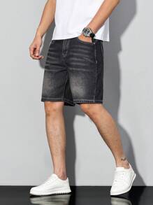 Manfinity Homme Men's Simple Loose Pocket Denim Shorts, Casual Everyday Wear - Black - View 3