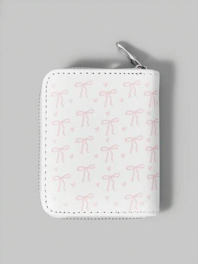 Kawaii Rosa Schleifen Design Multifunktions Kartenfächer kompakte Geldbörse für Frauen, Mini Geldbörse, Portemonnaie, kleine Geldbörse