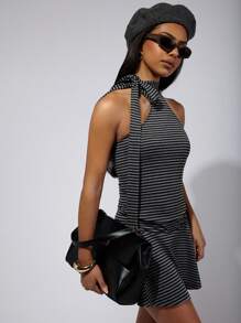 COSMINA Women's Striped Halter Casual Mini Dress