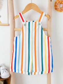 Baby Boy Casual Sports Cute Funny Colorful Romper With Suspender Shorts, Suitable For Spring & Summer, Wear At Home Or Go Out