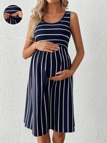 SHEIN Top con tirantes a rayas para embarazo y lactancia, ropa de uso diario informal