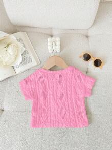 SHEIN Leap Crew 女婴超大休闲圆领短袖T恤，纹理面料