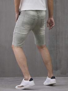 Manfinity Homme Men's Casual Plain Ripped Pocket Denim Shorts - Grey - View 8