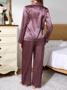 SHEIN EverLounge Conjunto de pijama minimalista de manga larga con botones frontales y pantalones para mujer