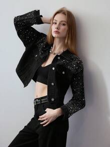 MOTF STUDIO 水钻细节宽松牛仔夹克 - 灰色 - 查看 1