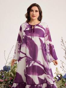 Graceveil Plus Size Floral Print Romantic Dress - Purple - View 3