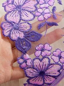 Esselle 2 Pieces Women Embroidery Floral Strap Lingerie Set - Purple - View 5