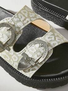 Solecia Sandalias de diapositiva retro con suela gruesa, de tejido versátil y de moda para el verano, de punta abierta para mujeres - Beis - Ver 6